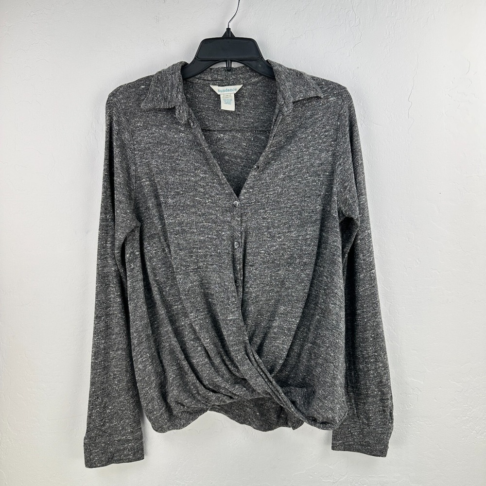 Sundance Twisted Hem Top Womens S‎ Gray Black Basic Lounge Minimal Work Office